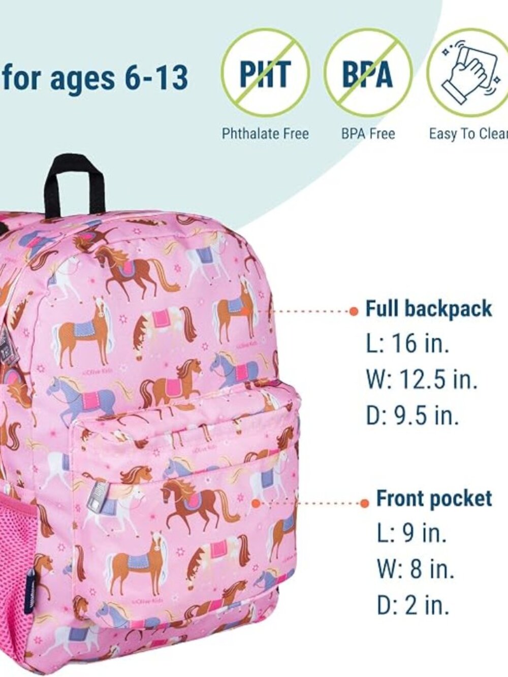 Wildkin 16" Kids Elementary School and Travel Backpack (Horses) - Picture 2 of 14